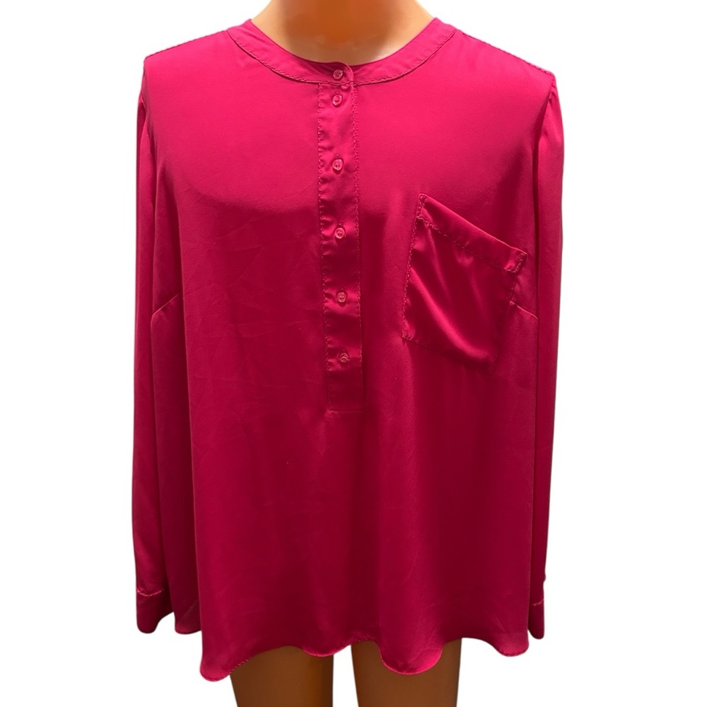 Lane Bryant Fuchsia Pink Polyester Long Sleeve Blouse + Top Stitching Size 26/28